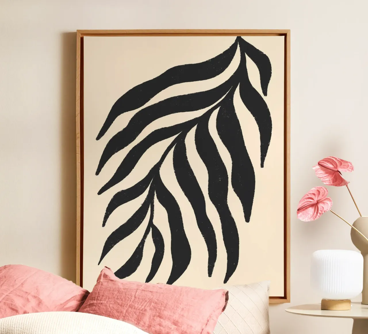 Zwart silhouet gestructureerde tak 3 canvas met Baklijst van Wackapacka