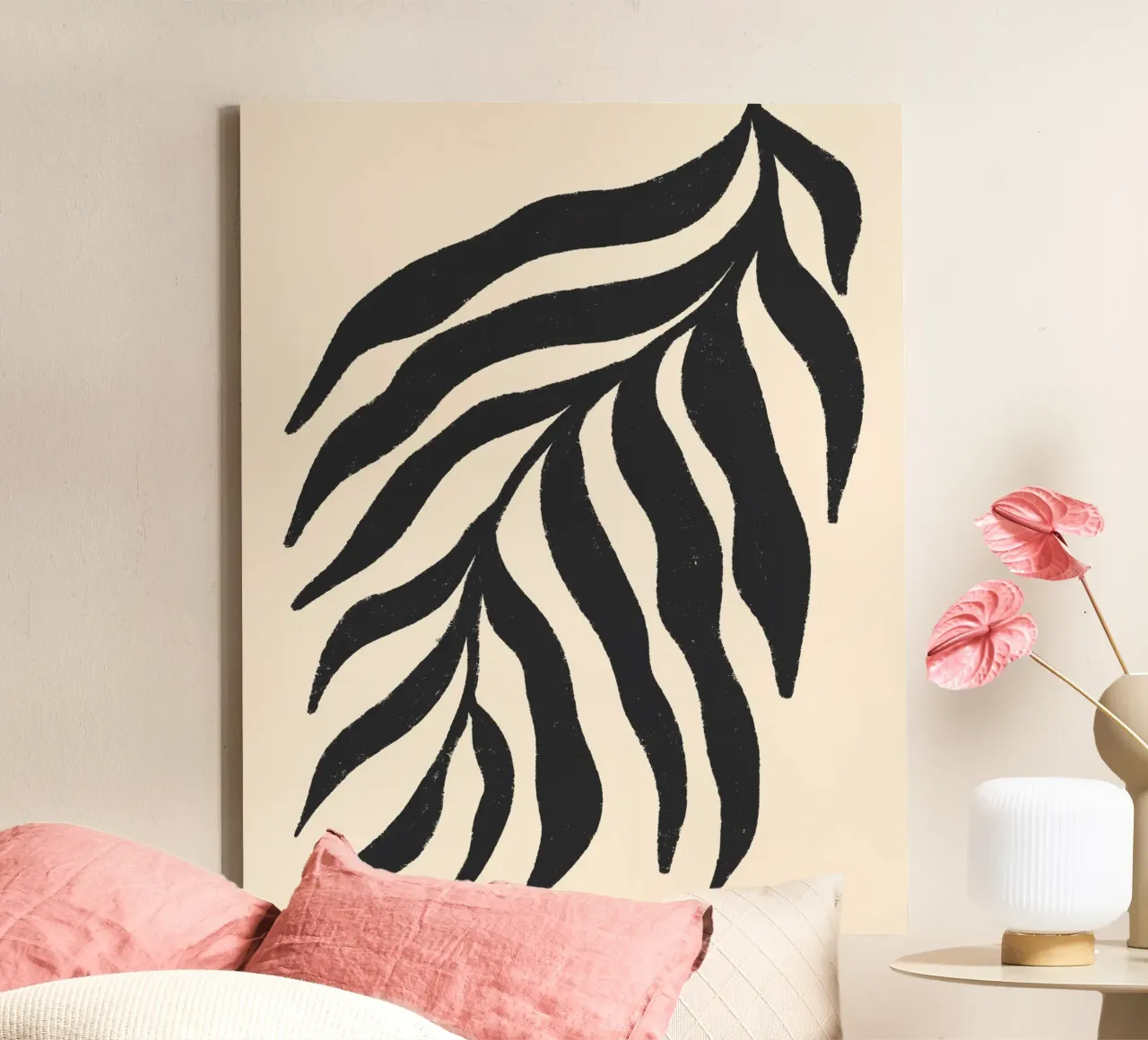Zwart silhouet gestructureerde tak 3 canvas met Baklijst van Wackapacka