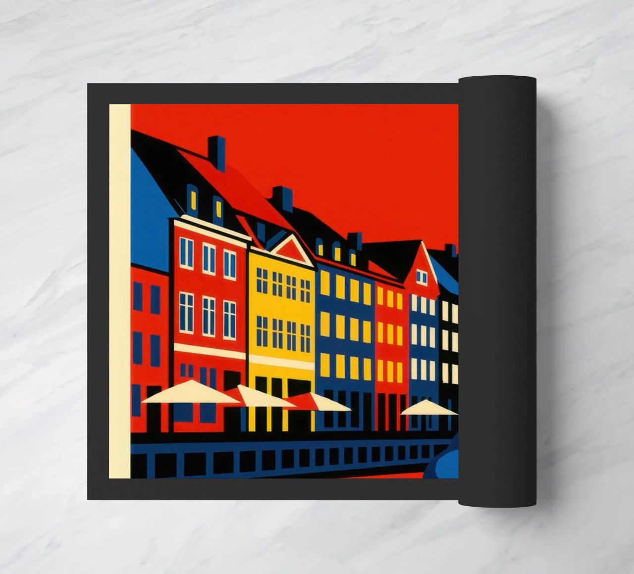 Copenhagen in contrast - the siren and the harbour reflections doormat by JETLAG | affiches voyage