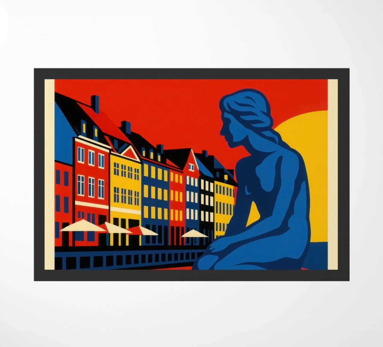 Copenhagen in contrast - the siren and the harbour reflections doormat by JETLAG | affiches voyage