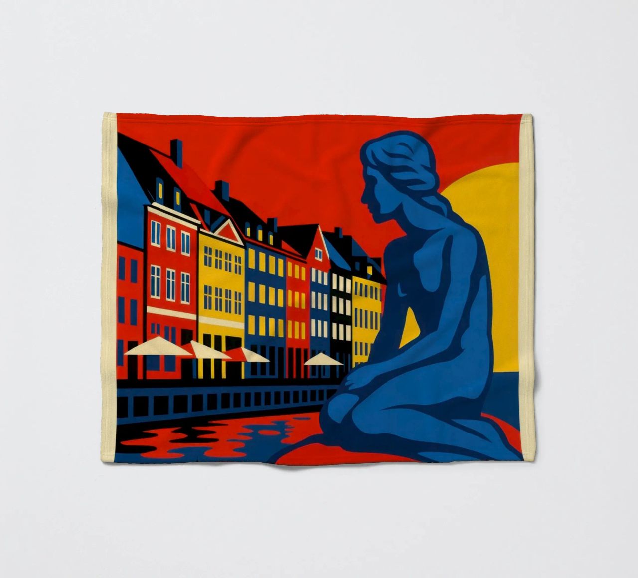 Copenhagen in contrast - the siren and the harbour reflections fleece blanket by JETLAG | affiches voyage