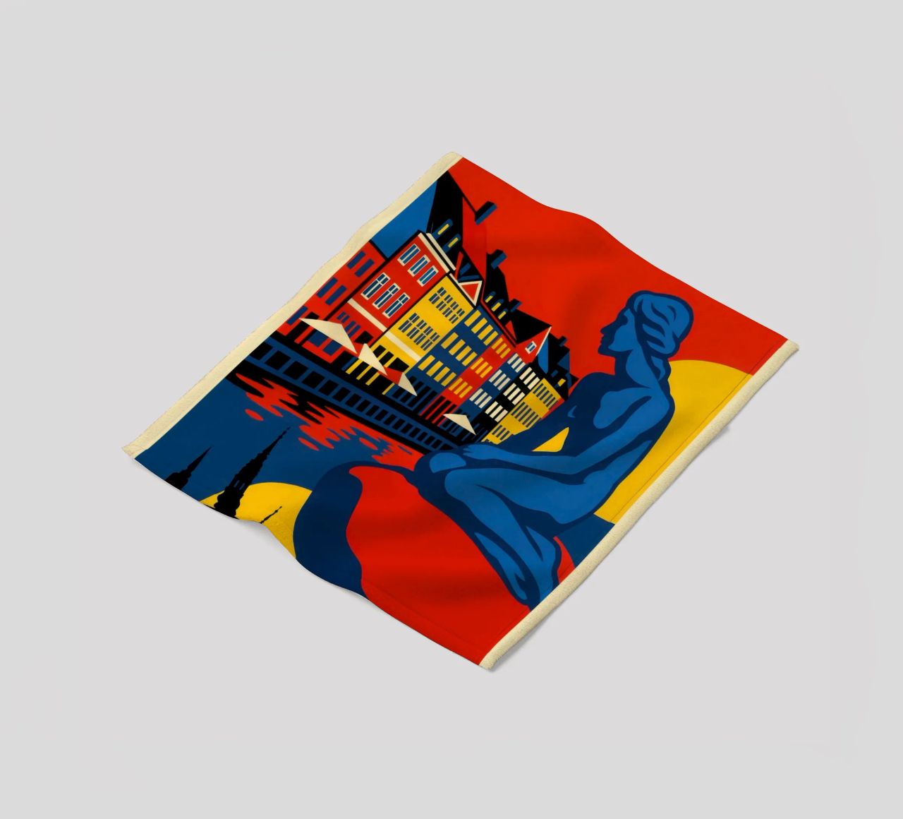 Copenhagen in contrast - the siren and the harbour reflections fleece blanket by JETLAG | affiches voyage