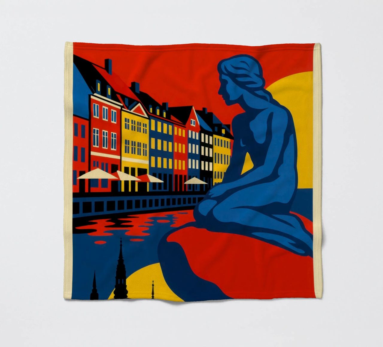 Copenhagen in contrast - the siren and the harbour reflections fleece blanket by JETLAG | affiches voyage