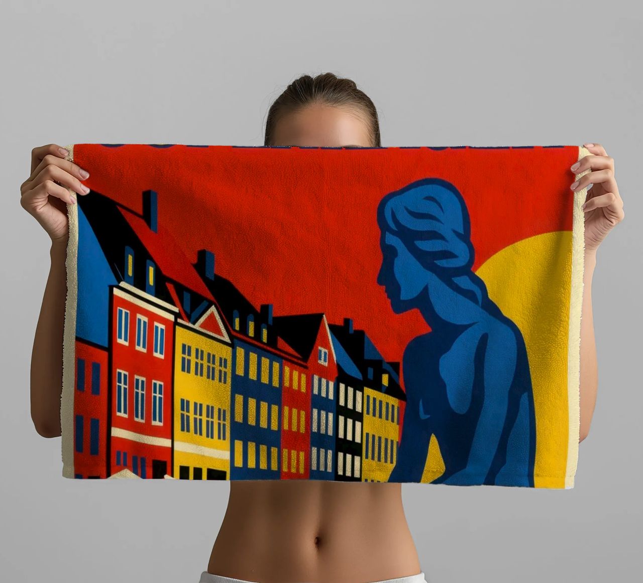 Copenhagen in contrast - the siren and the harbour reflections towel by JETLAG | affiches voyage