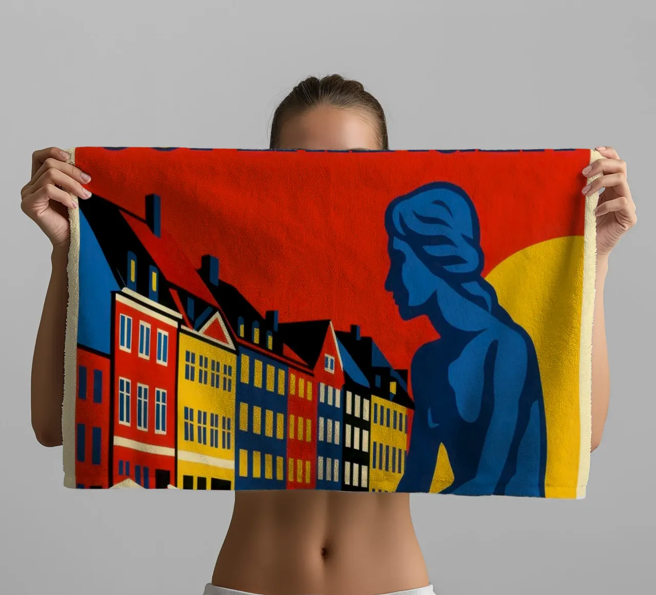 Copenhagen in contrast - the siren and the harbour reflections towel by JETLAG | affiches voyage