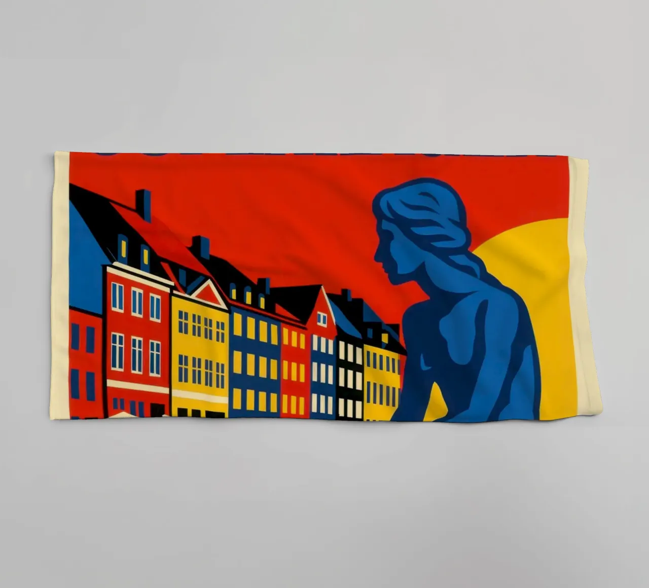 Copenhagen in contrast - the siren and the harbour reflections towel by JETLAG | affiches voyage