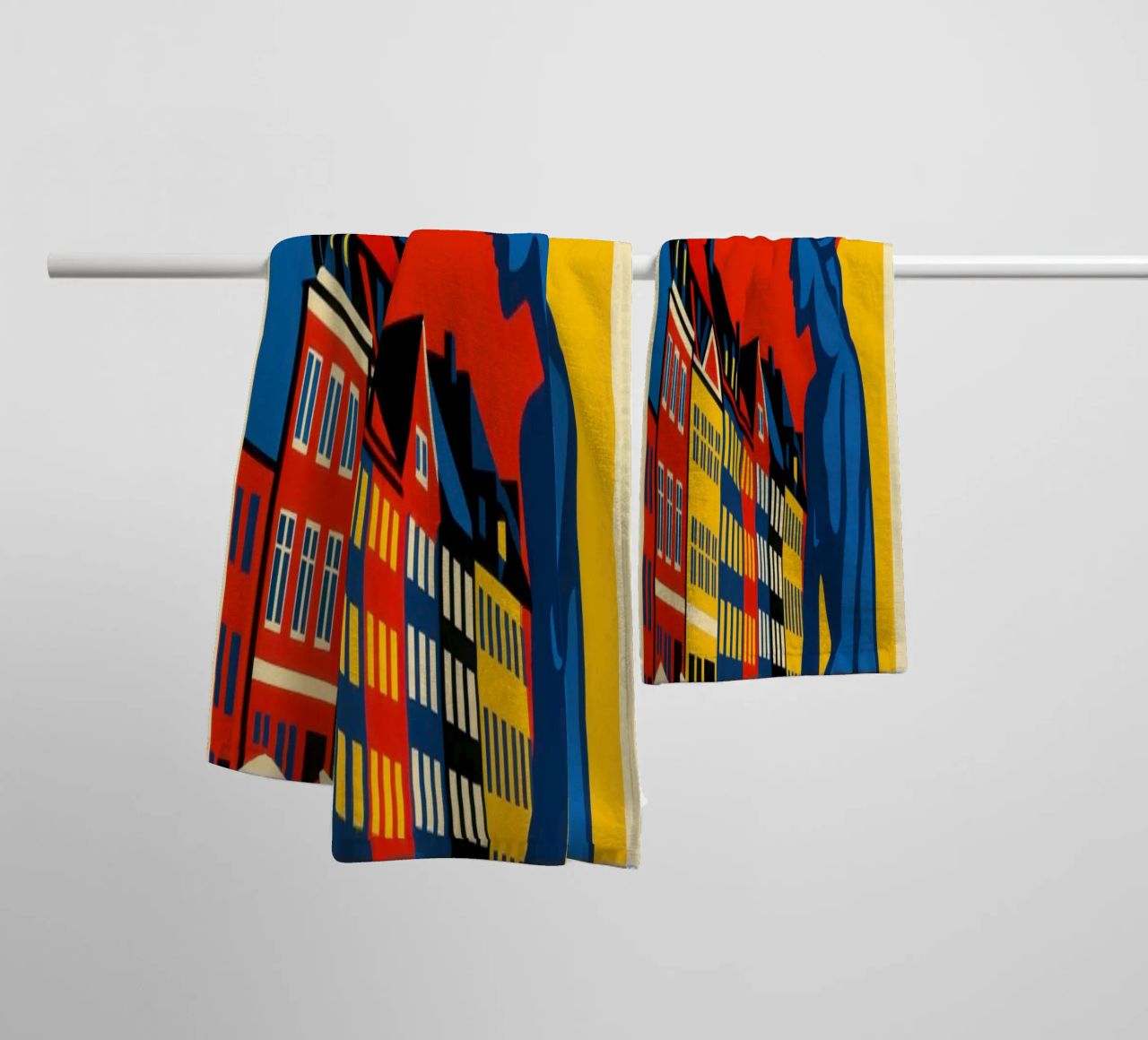 Copenhagen in contrast - the siren and the harbour reflections towel by JETLAG | affiches voyage