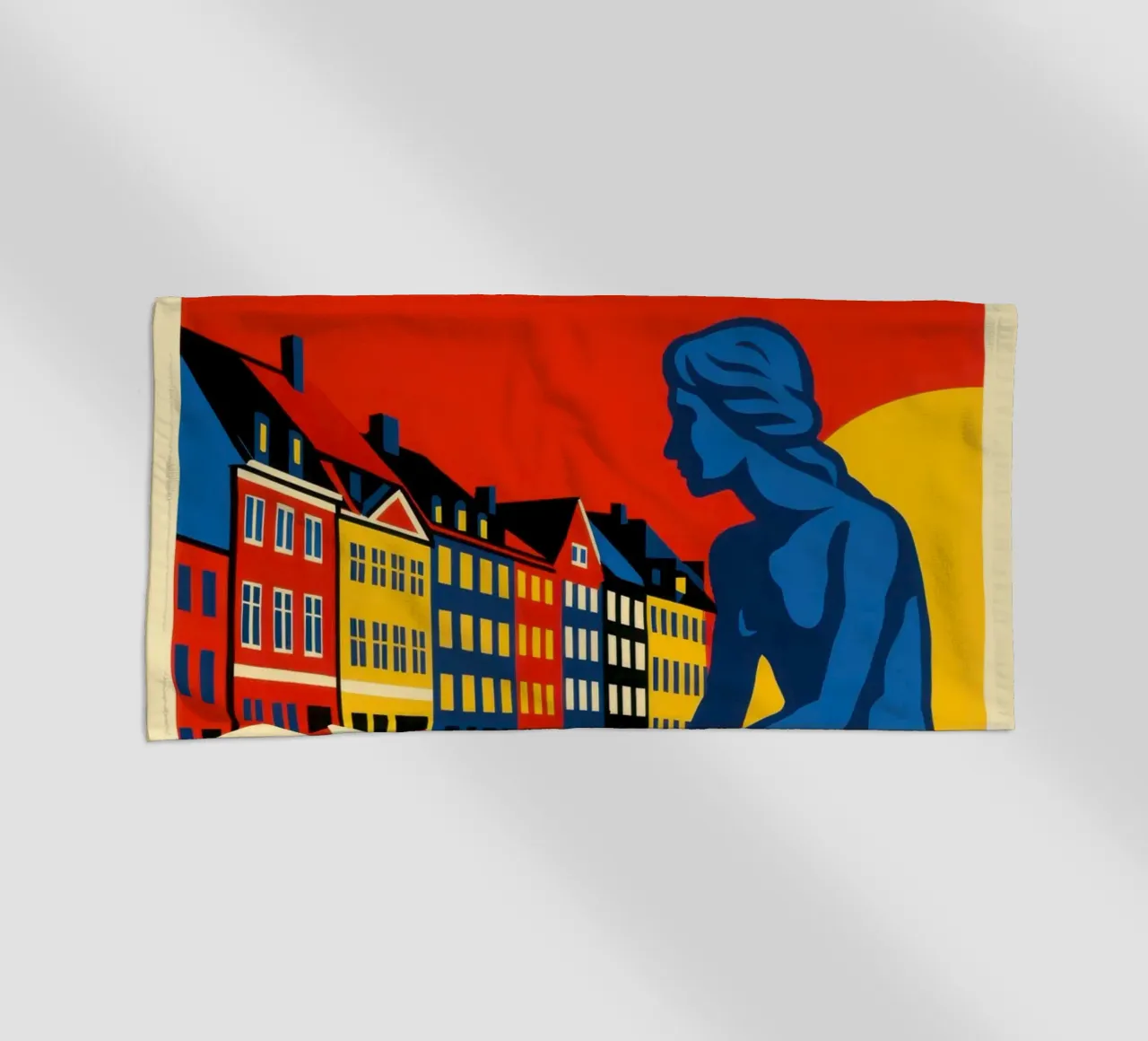 Copenaghen in contrasto: la sirena e i riflessi del porto telo mare da JETLAG | affiches voyage