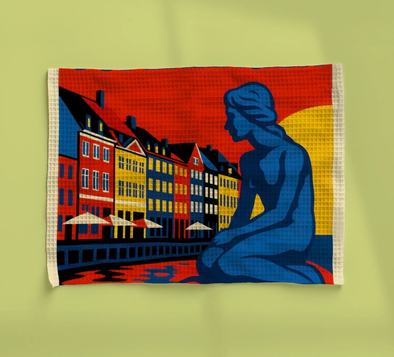 Copenhagen in contrast - the siren and the harbour reflections tea towel by JETLAG | affiches voyage