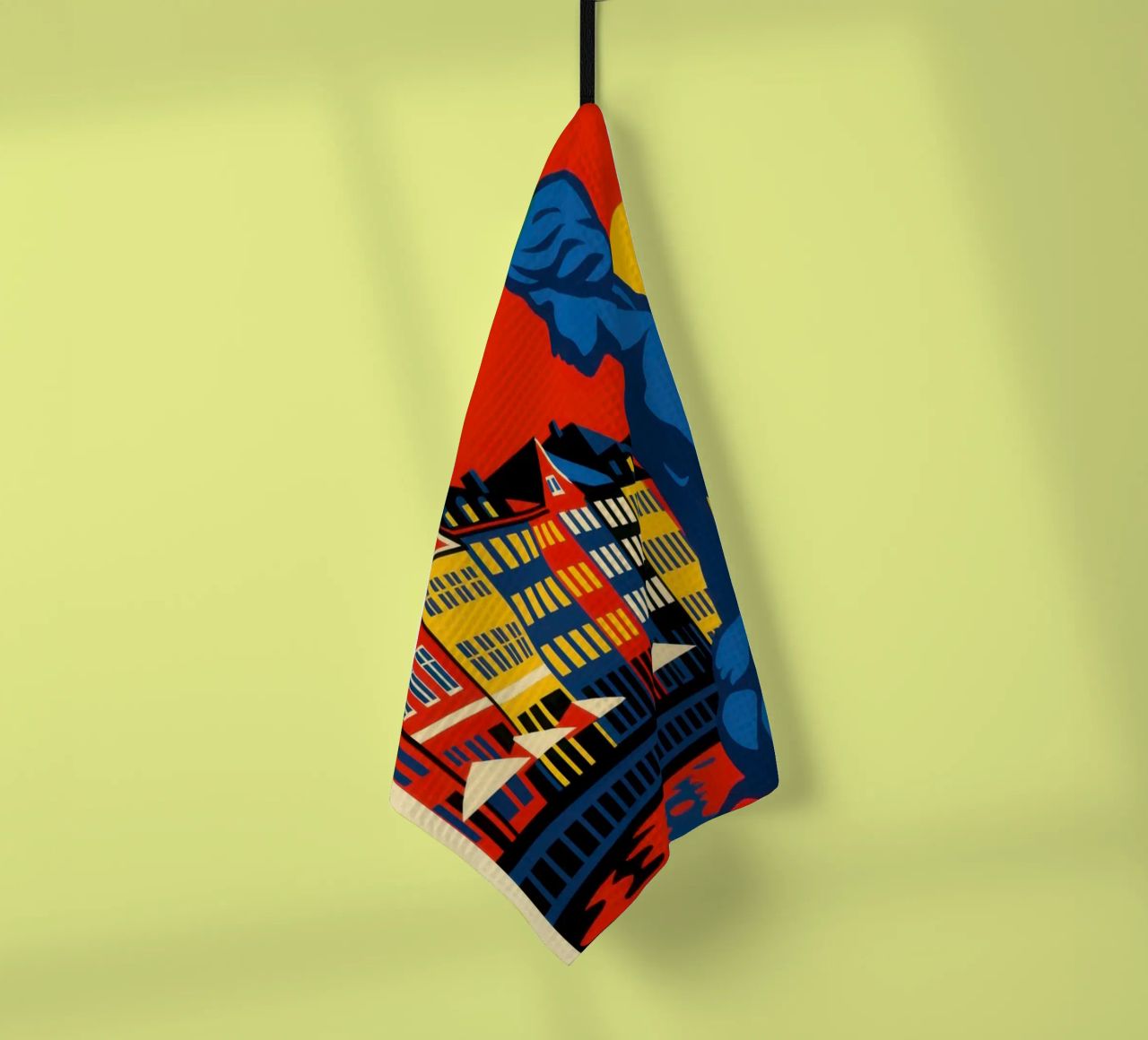 Copenhagen in contrast - the siren and the harbour reflections tea towel by JETLAG | affiches voyage