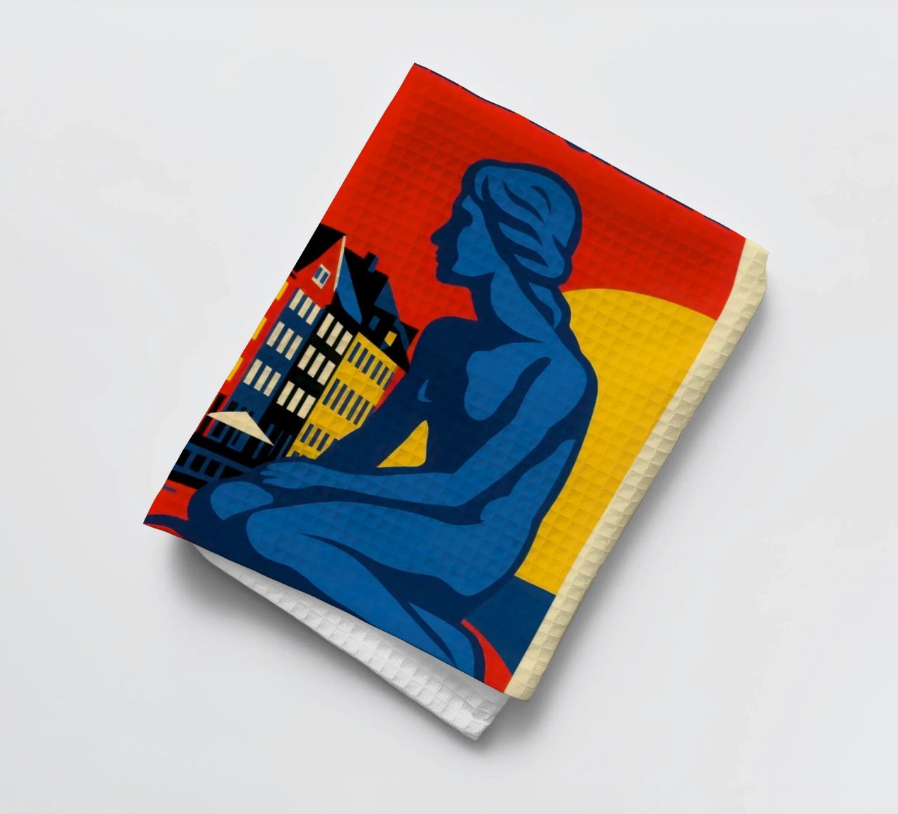 Copenhagen in contrast - the siren and the harbour reflections tea towel by JETLAG | affiches voyage