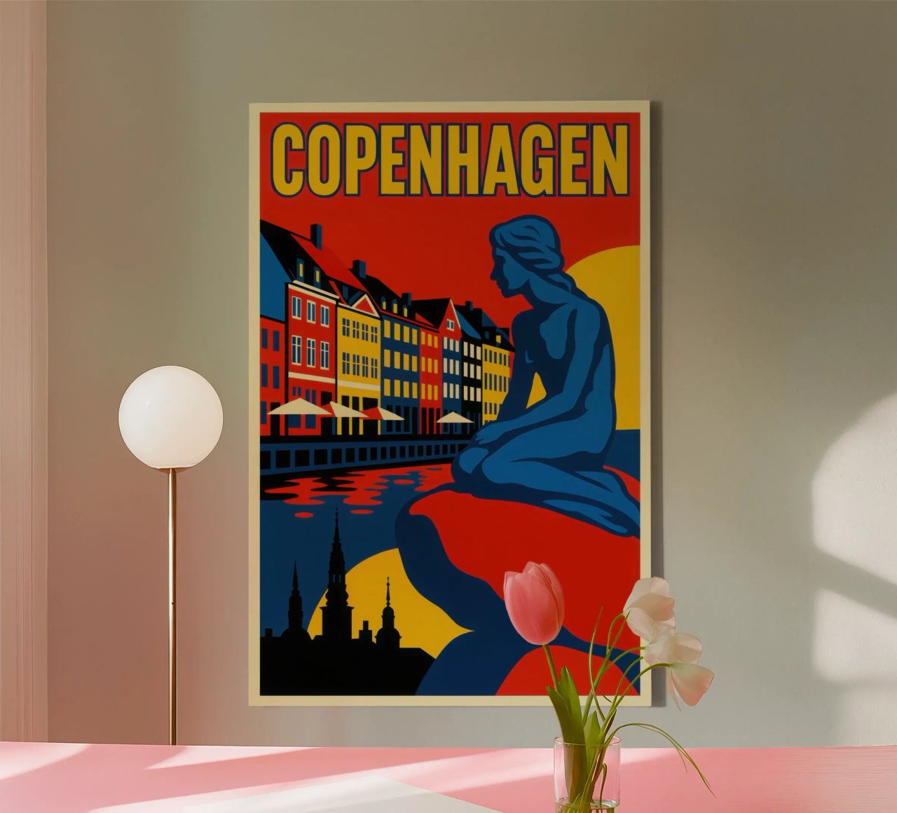 Copenhagen in contrast - the siren and the harbour reflections canvas by JETLAG | affiches voyage