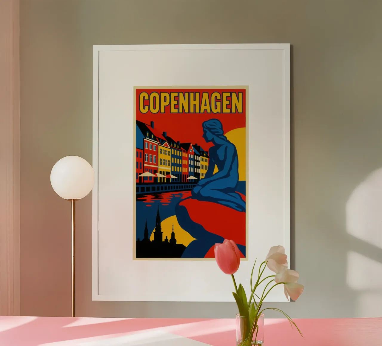Copenaghen in contrasto: la sirena e i riflessi del porto poster da JETLAG | affiches voyage