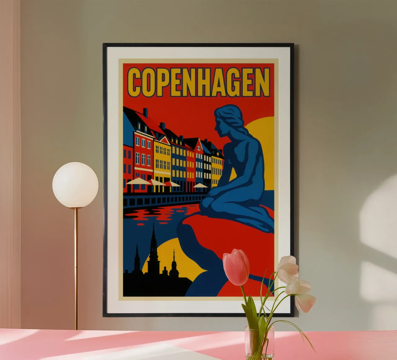 Copenaghen in contrasto: la sirena e i riflessi del porto poster da JETLAG | affiches voyage