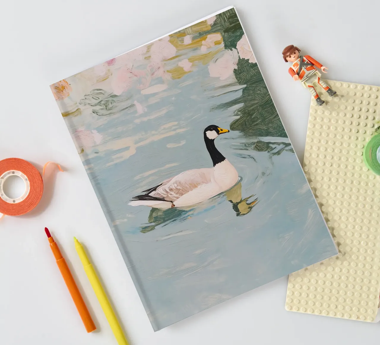 Swan Poster, Retro Print, Vintage Art Print notebook by Little Lila