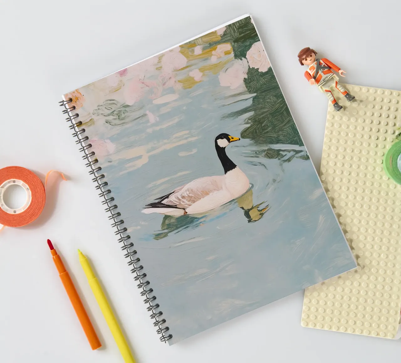 Swan Poster, Retro Print, Vintage Art Print spiral notebook by Little Lila