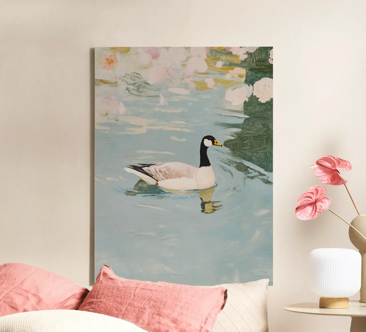Swan Poster, Retro Print, Vintage Art Print canvas with Floater frame by Little Lila