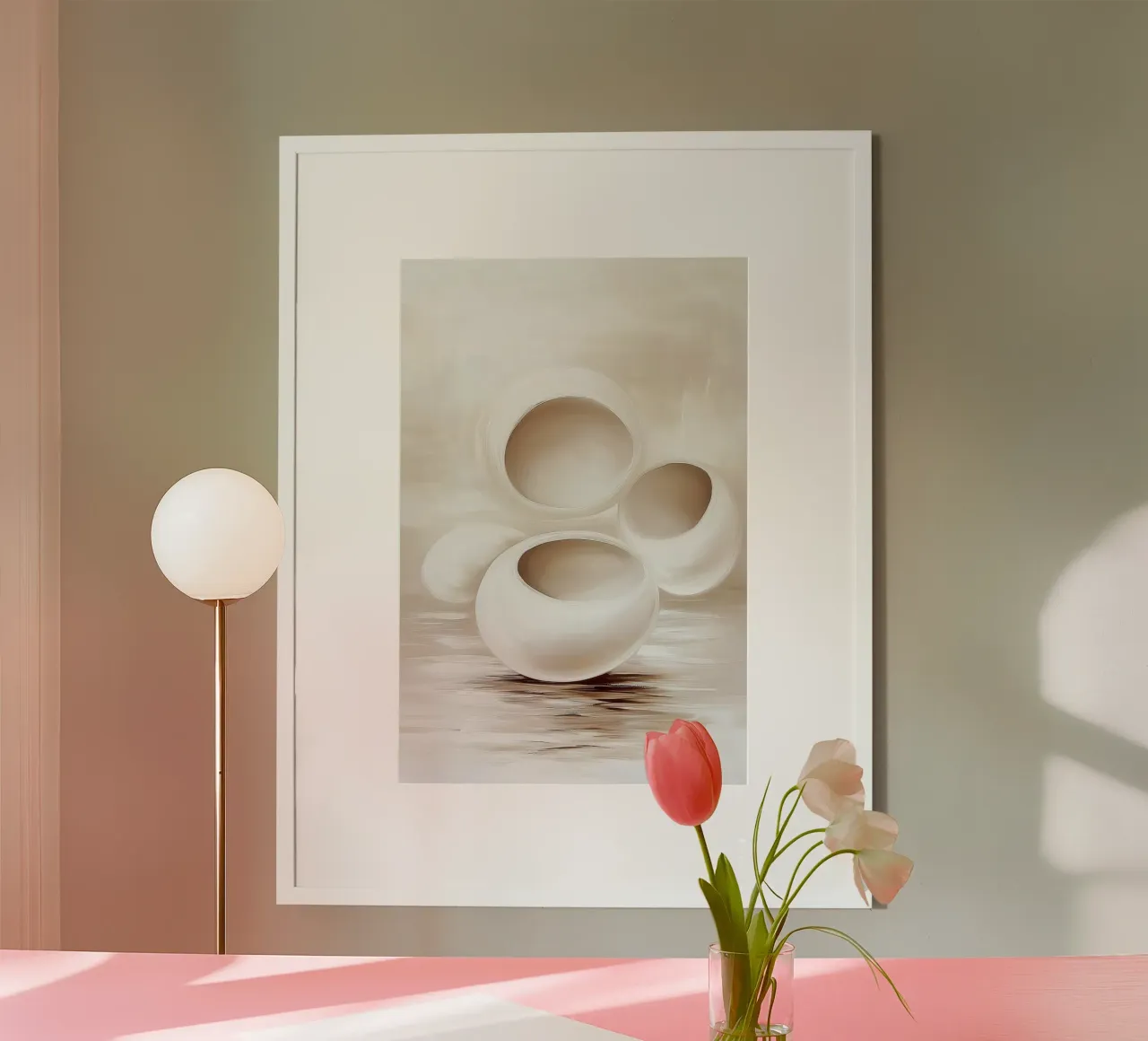 Forme astratte in colori crema poster con telaio in legno da Imagine