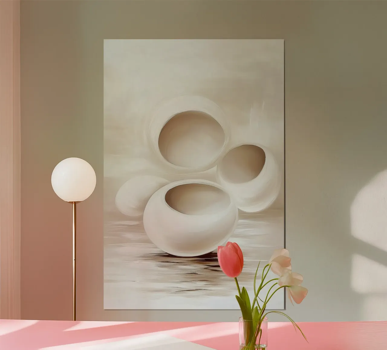 Forme astratte in colori crema poster con telaio in legno da Imagine