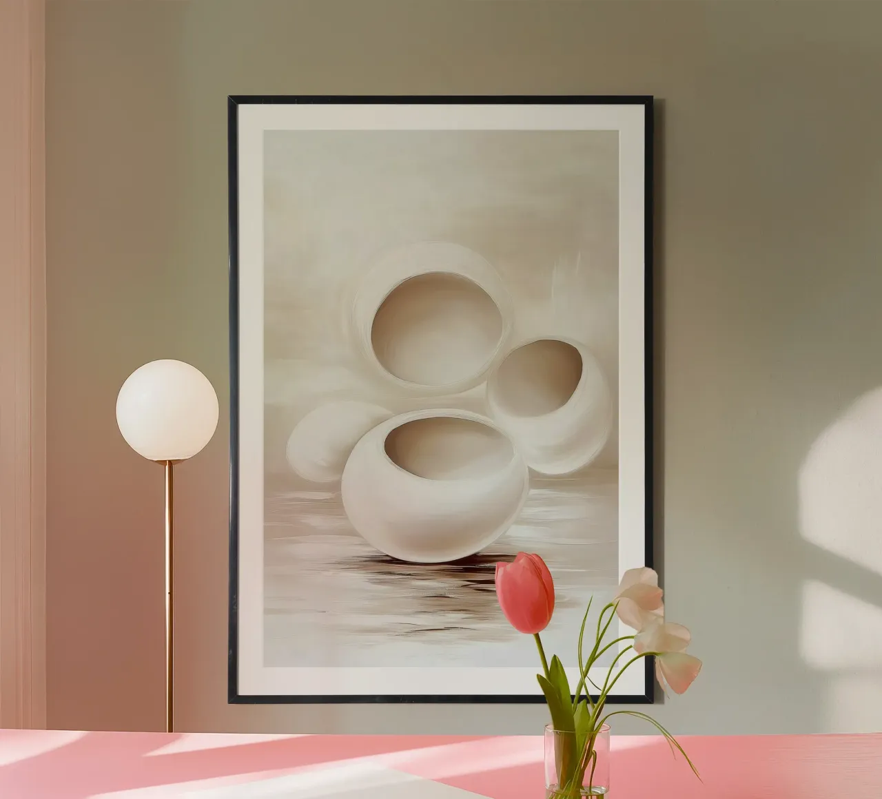 Forme astratte in colori crema poster con telaio in legno da Imagine