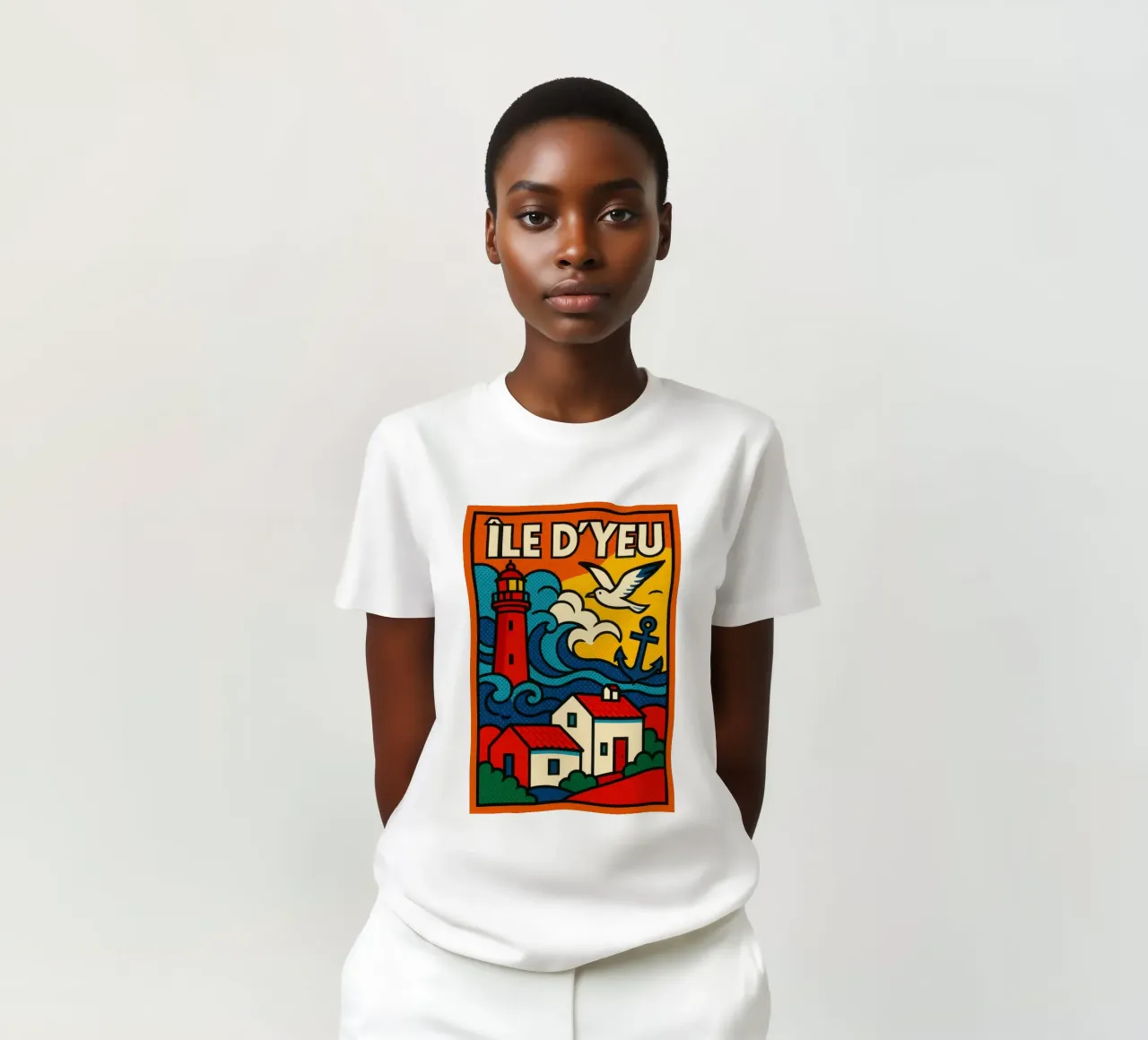 Île d'Yeu pop marine - fari, spruzzi di mare e uno stile di vita gentile t-shirt da JETLAG | affiches voyage