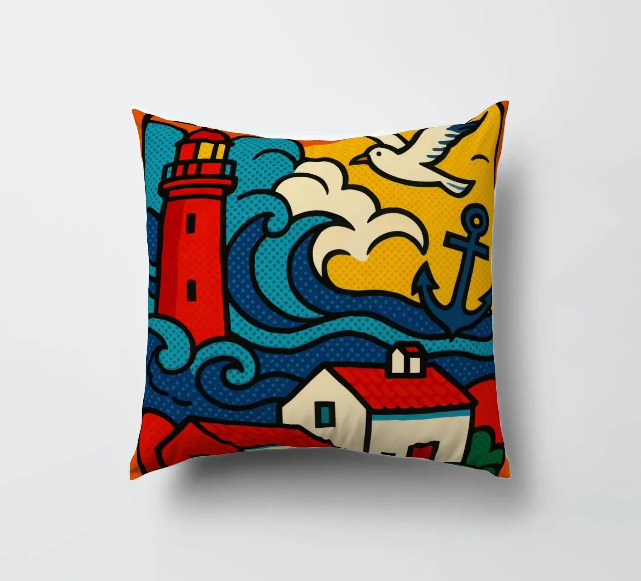Île d'Yeu pop marine - fari, spruzzi di mare e uno stile di vita gentile cuscino da JETLAG | affiches voyage
