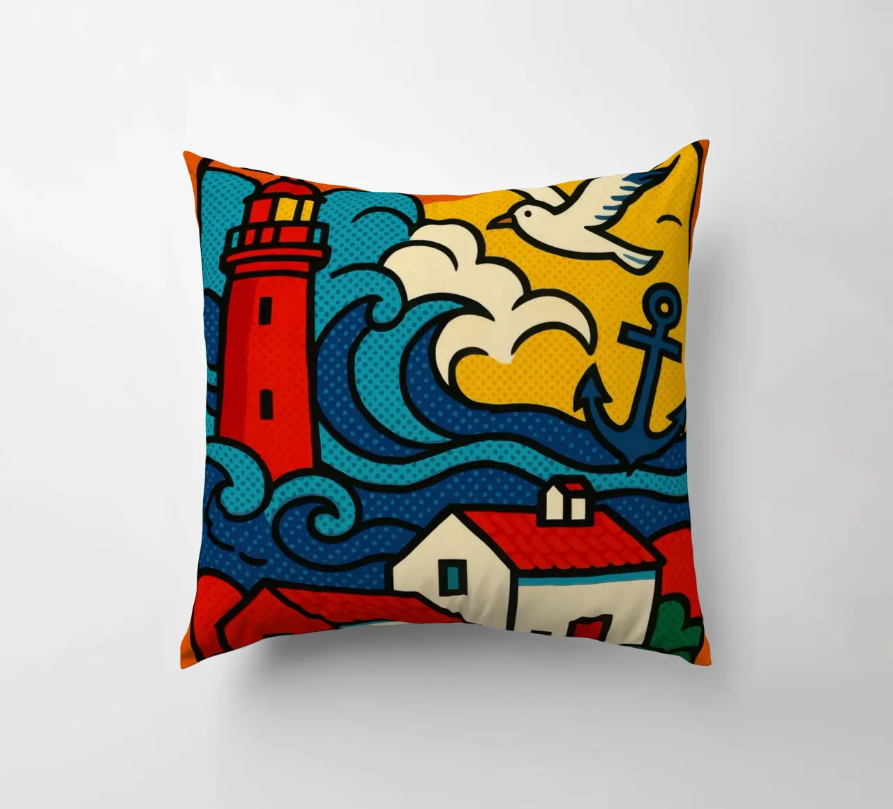 Île d'Yeu pop marine - fari, spruzzi di mare e uno stile di vita gentile cuscino da JETLAG | affiches voyage