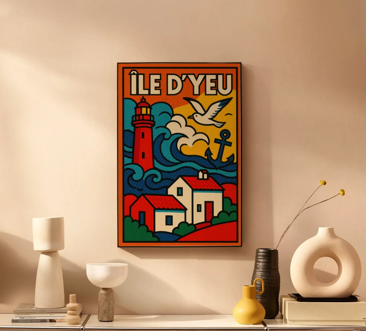 Île d'Yeu pop marine - fari, spruzzi di mare e uno stile di vita gentile alluminio dibond da JETLAG | affiches voyage