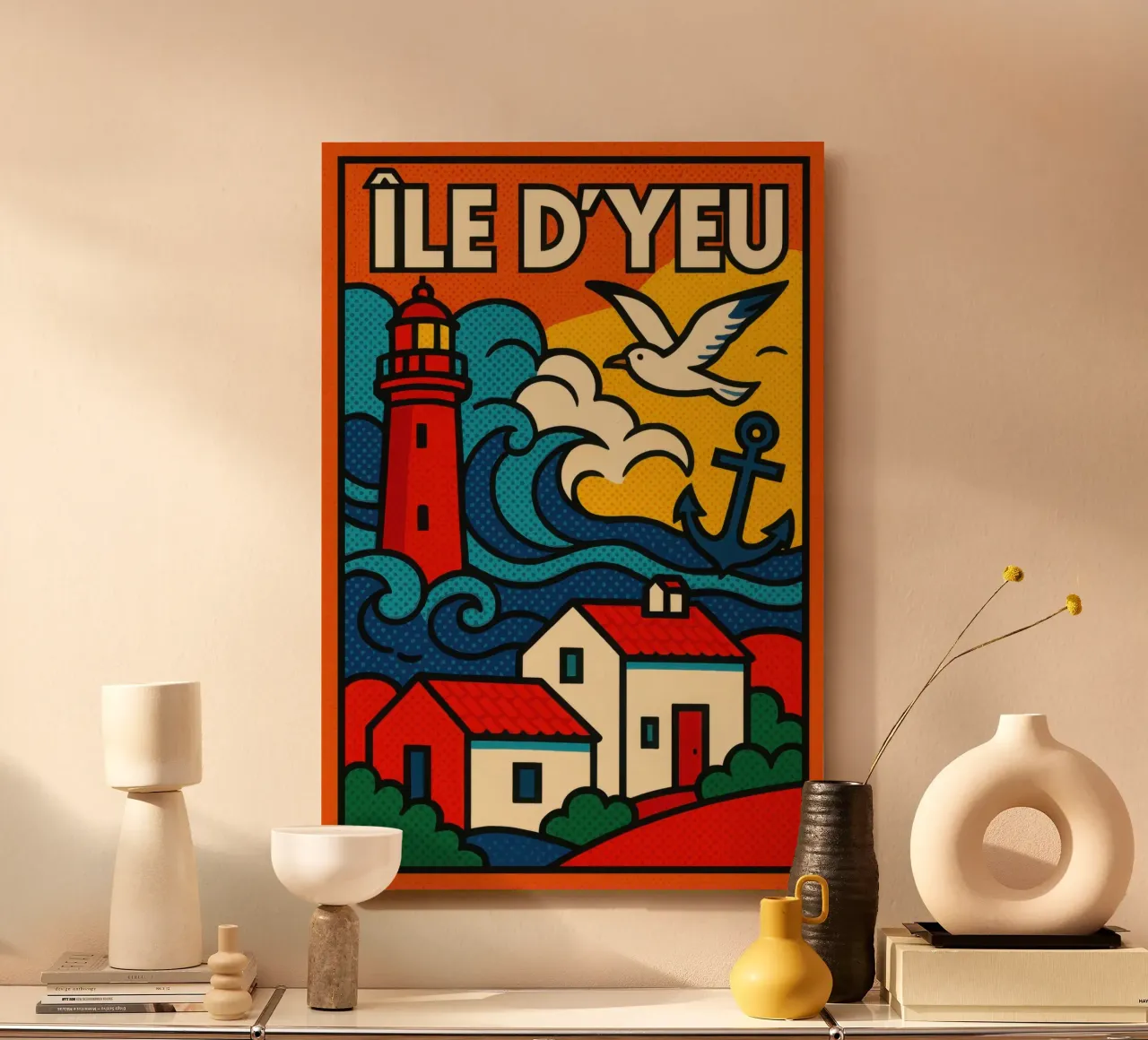 Île d'Yeu pop marine - fari, spruzzi di mare e uno stile di vita gentile alluminio dibond da JETLAG | affiches voyage