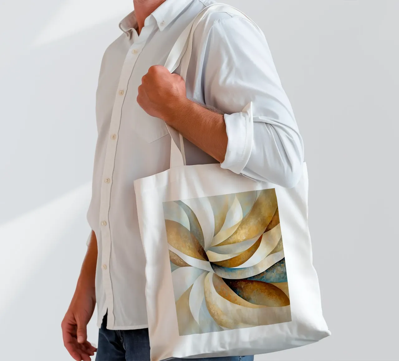 Fleur abstraite en bleu et or tote bag de Imagine