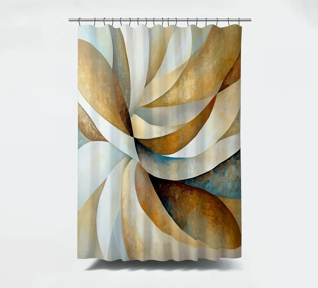 Abstracte bloem in blauw en goud douchegordijn van Imagine