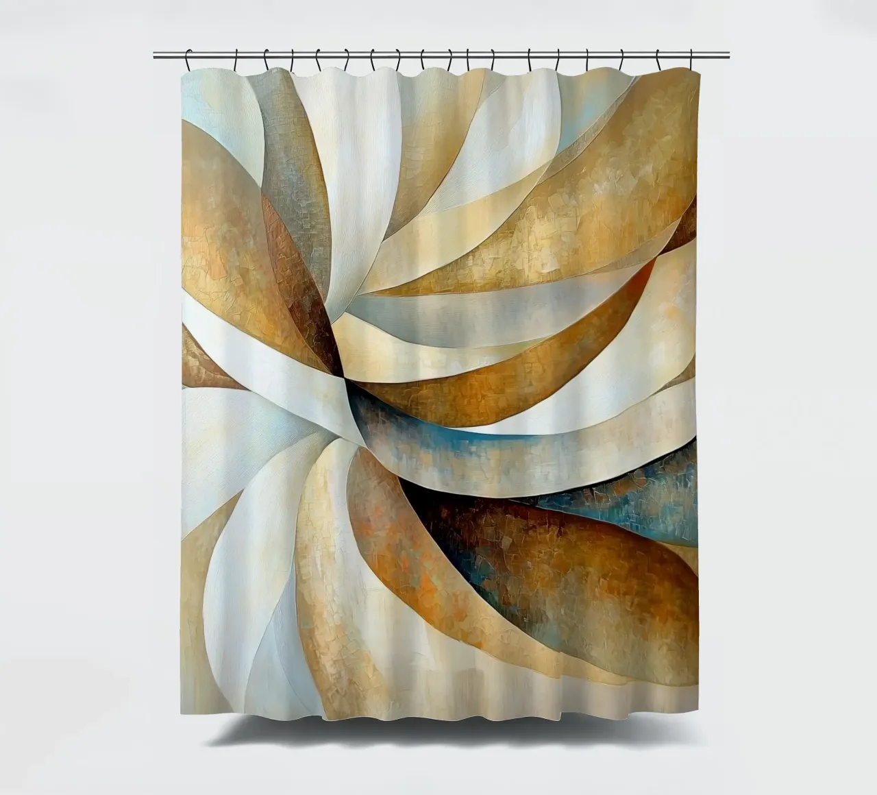 Abstracte bloem in blauw en goud douchegordijn van Imagine