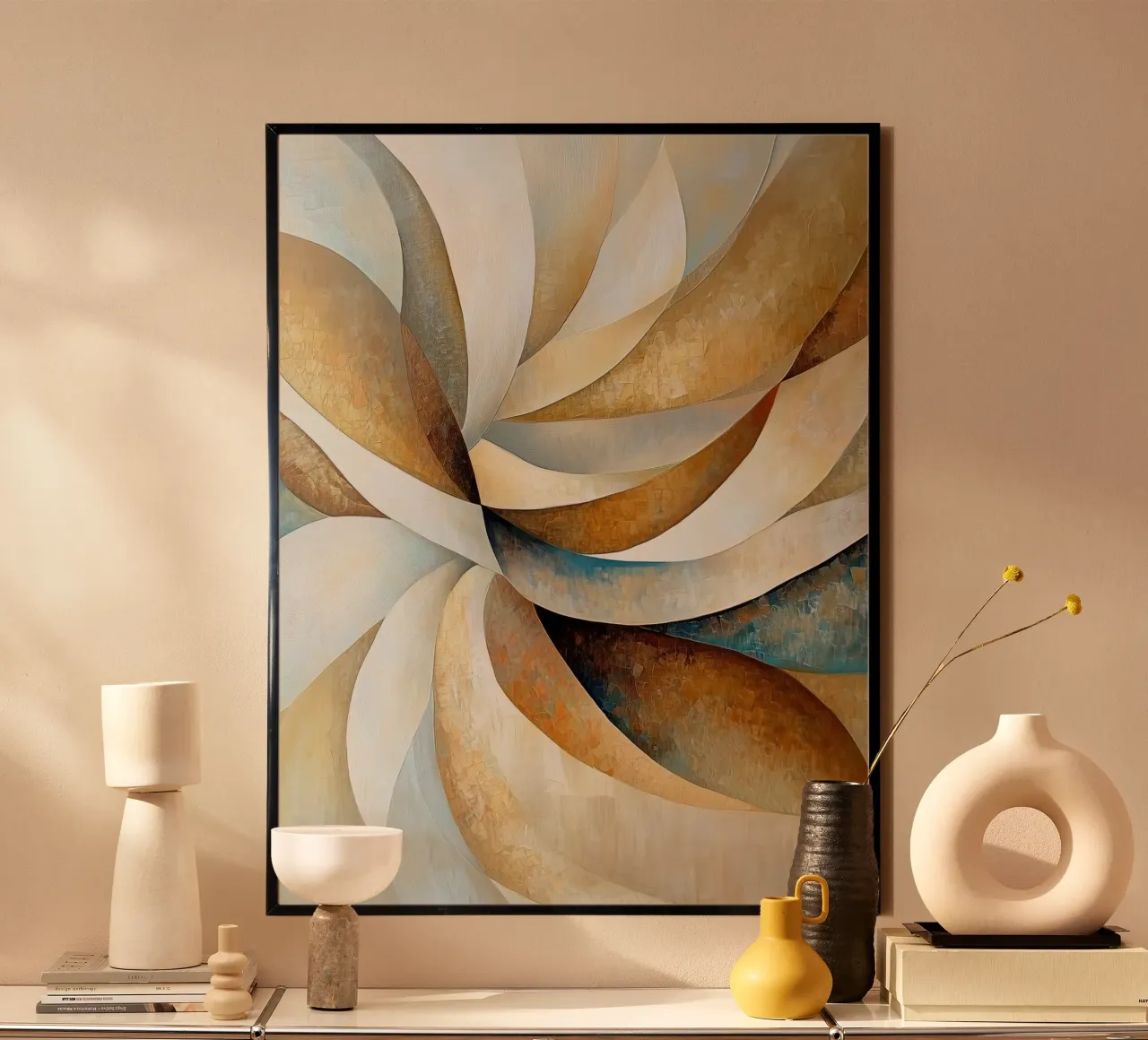 Abstracte bloem in blauw en goud poster van Imagine