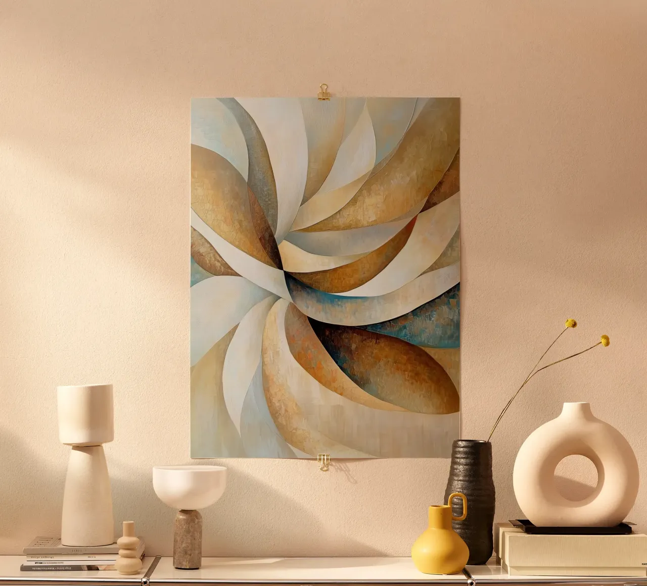 Abstracte bloem in blauw en goud poster van Imagine