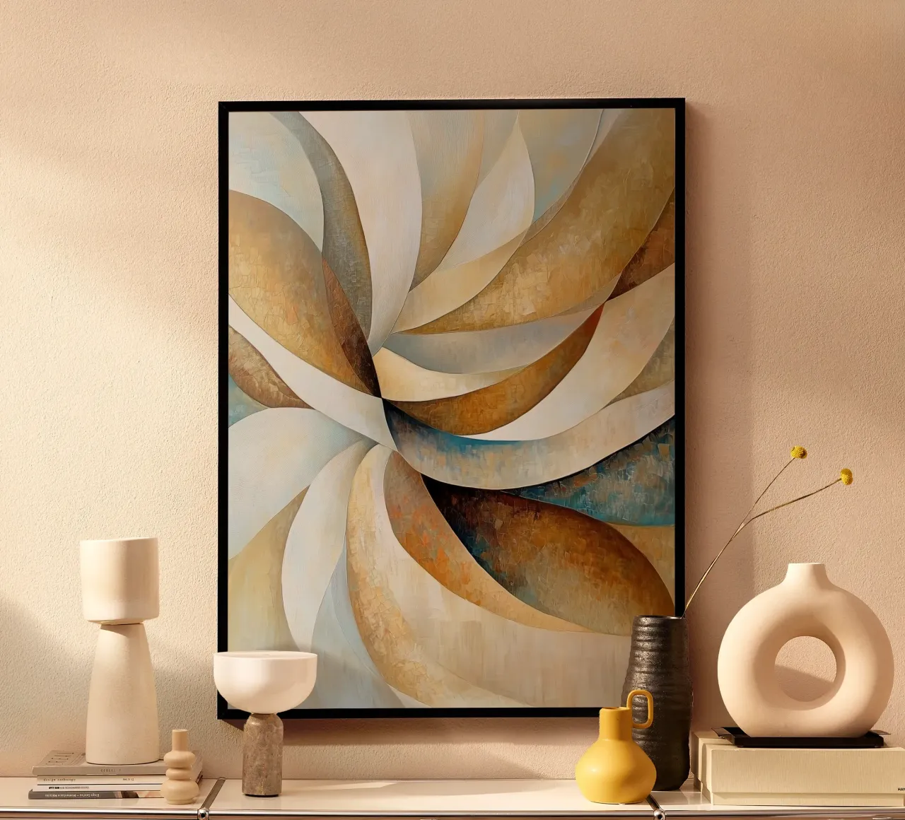 Abstracte bloem in blauw en goud poster van Imagine