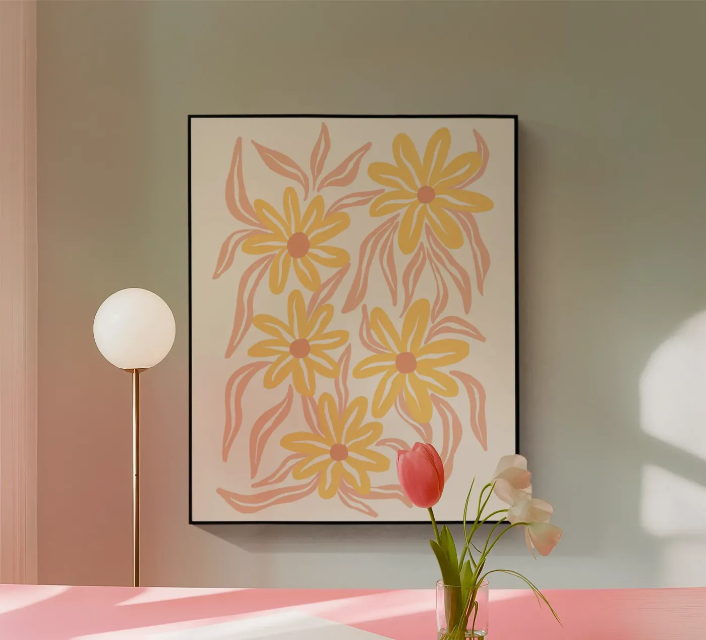 Pastel madeliefjes acryl van Wackapacka