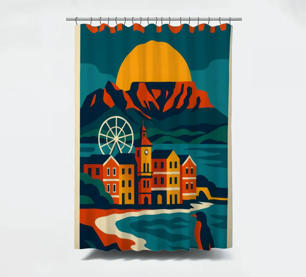 Cape Town - at the foot of the mountain and facing the ocean shower curtain by JETLAG | affiches voyage