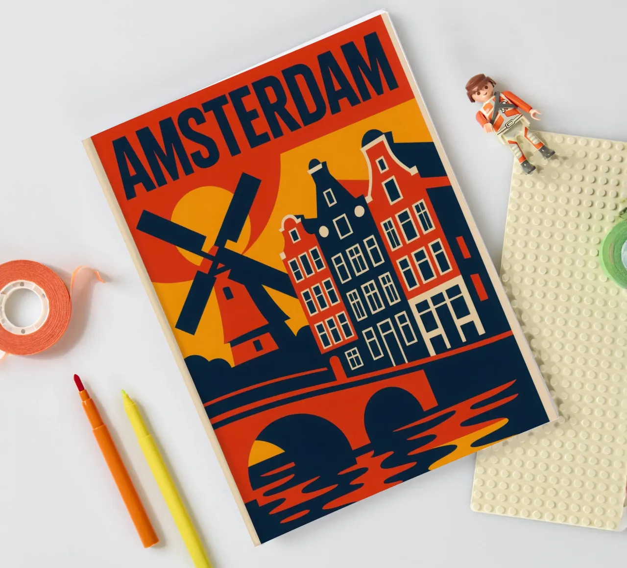 Flamboyant Amsterdam - canals, gables and windmills in silhouette notebook by JETLAG | affiches voyage