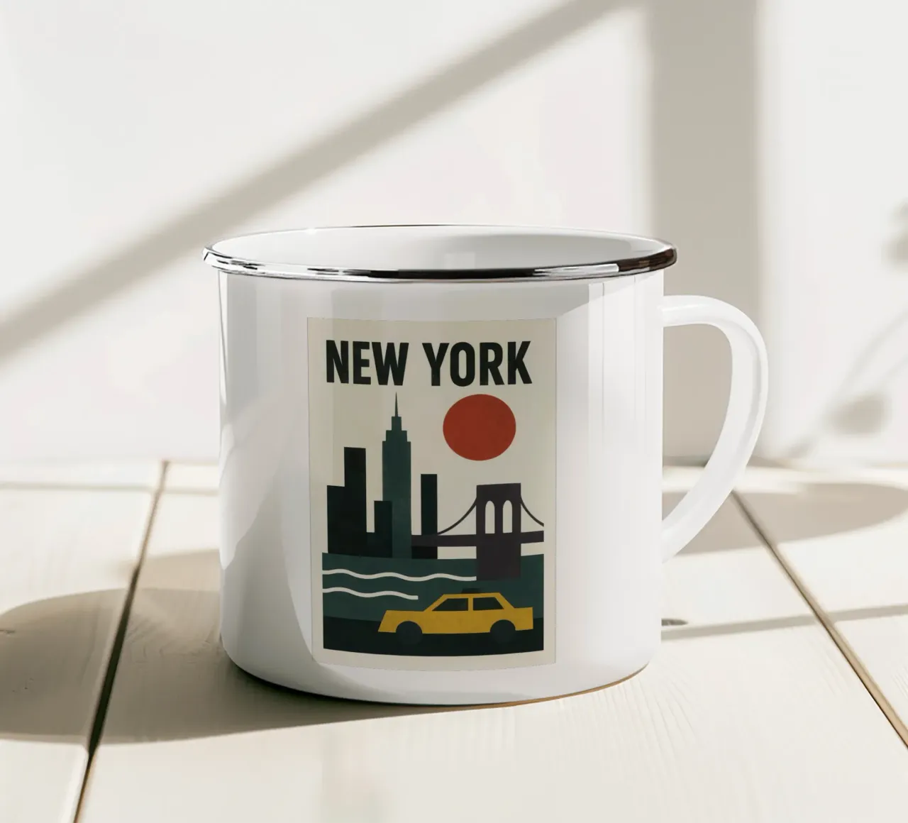 New York cruda - taxi, skyline e rosso crepuscolo tazza in smalto da JETLAG | affiches voyage
