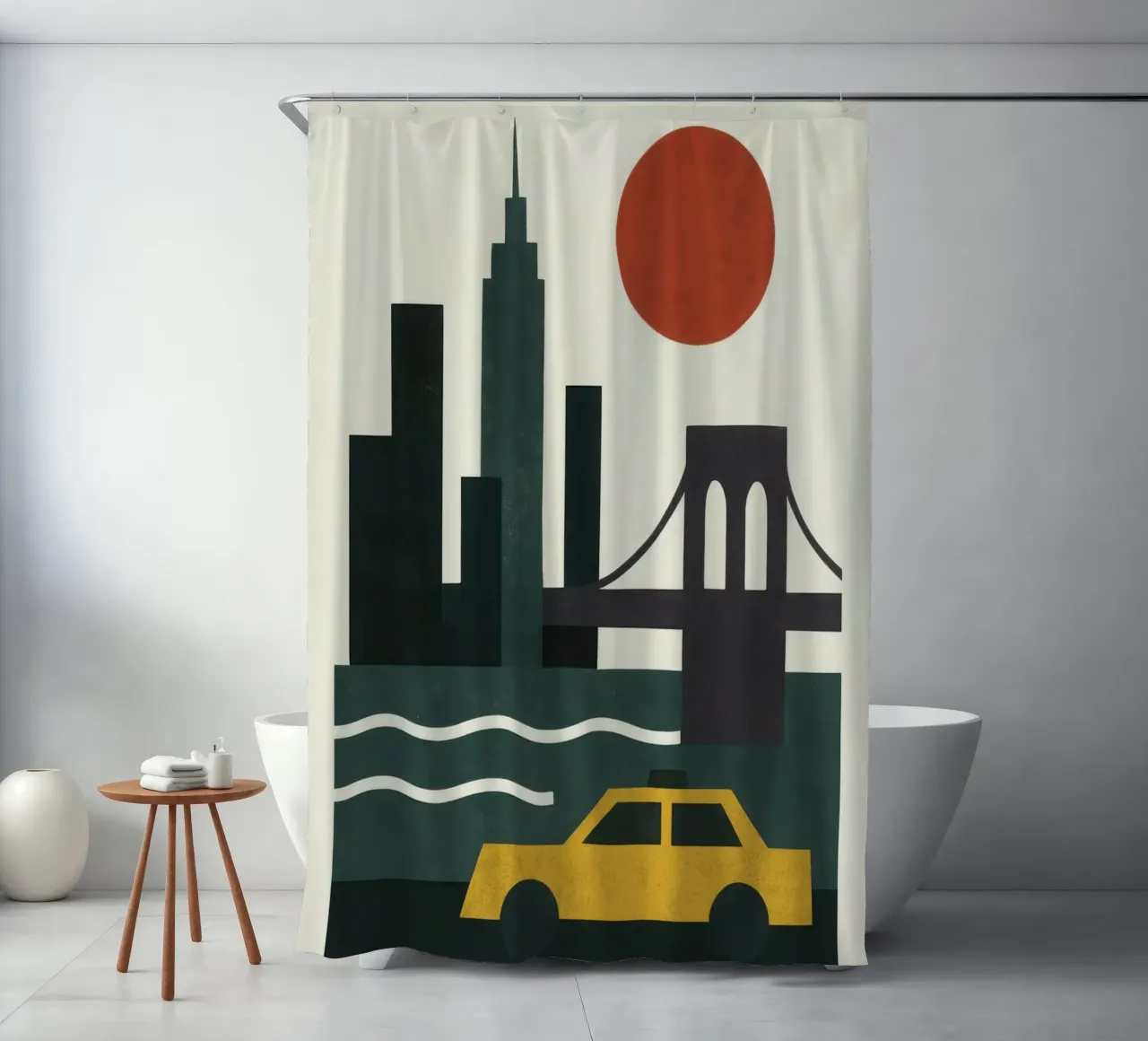 Raw New York - taxi, skyline and twilight red shower curtain by JETLAG | affiches voyage