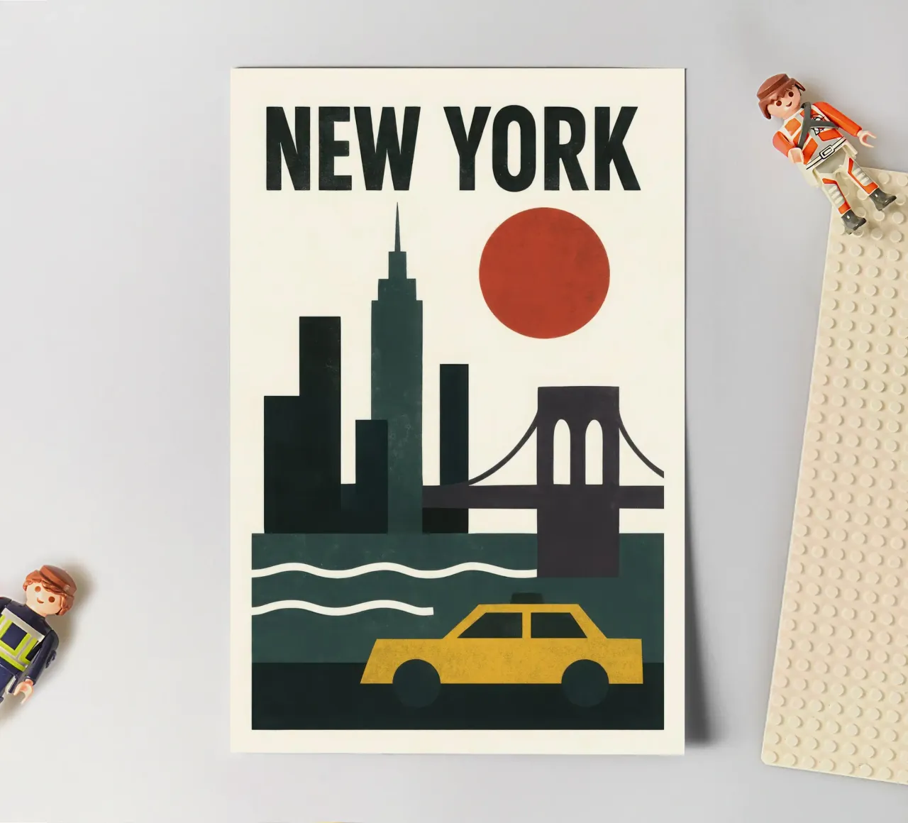 Raw New York - taxi, skyline and twilight red sticker sheet by JETLAG | affiches voyage
