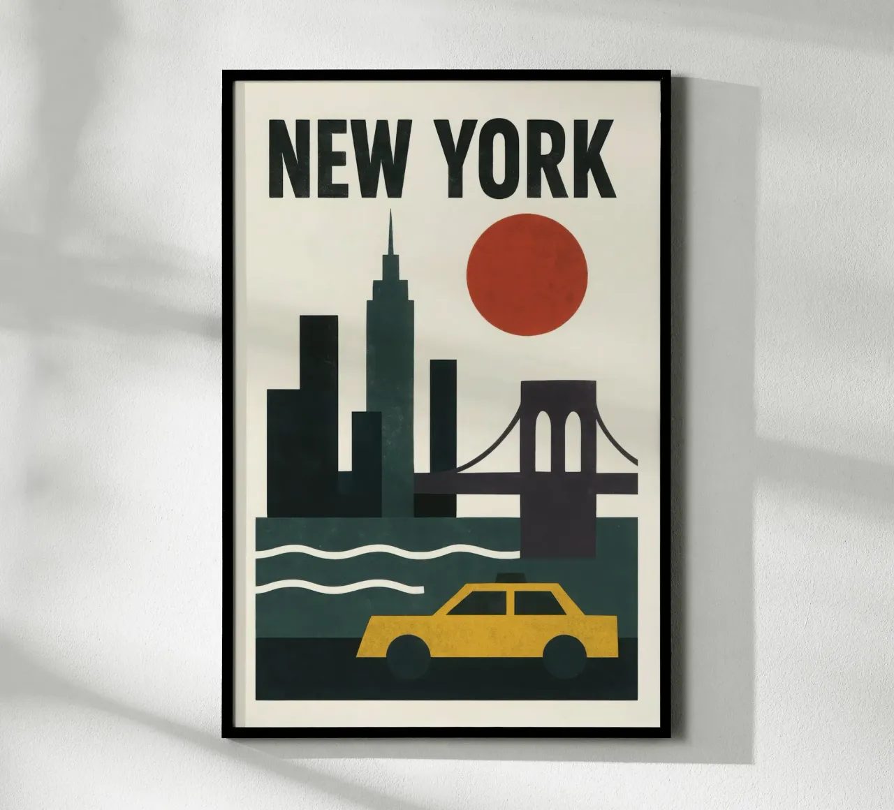 New York cruda - taxi, skyline e rosso crepuscolo carta hahnemühle da JETLAG | affiches voyage