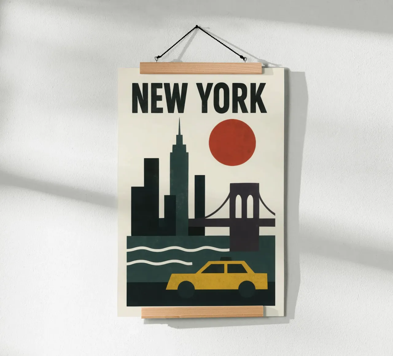 New York cruda - taxi, skyline e rosso crepuscolo carta hahnemühle da JETLAG | affiches voyage