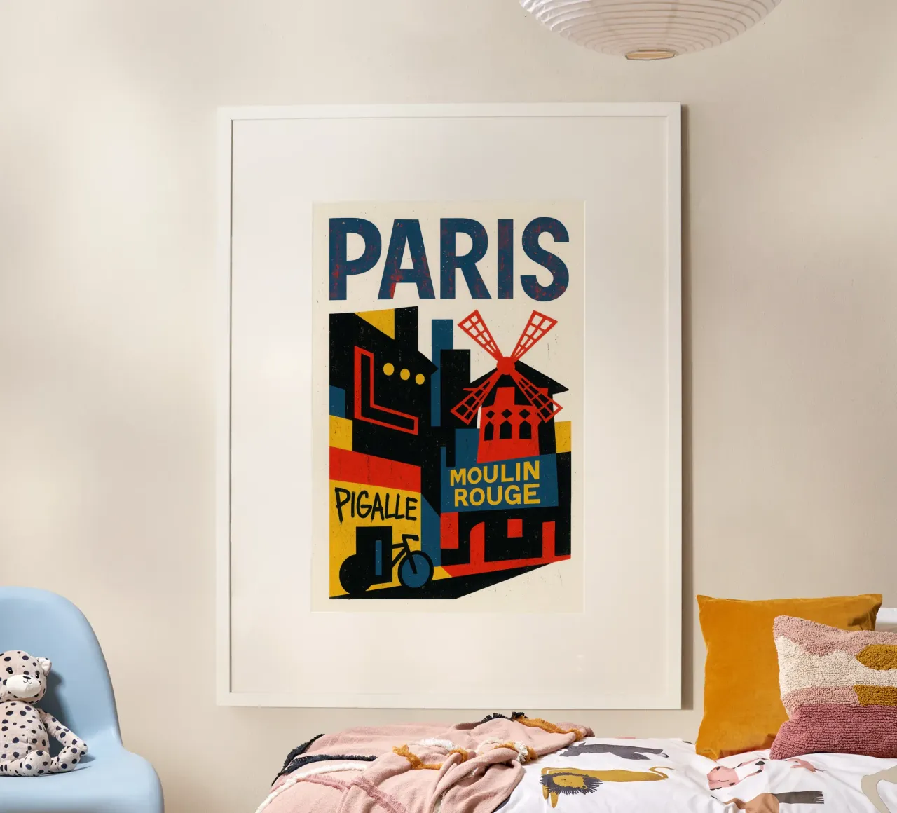 Parigi Pigalle - luci al neon, biciclette e un mulino a vento incandescente poster con telaio in plastica da JETLAG | affiches voyage