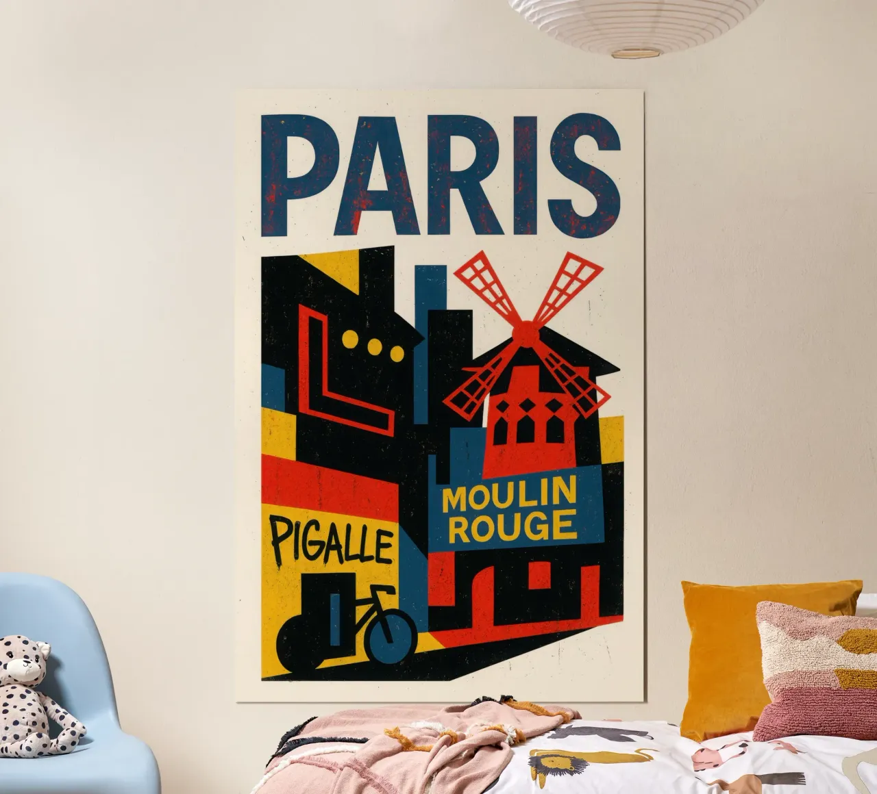 Parigi Pigalle - luci al neon, biciclette e un mulino a vento incandescente poster con telaio in plastica da JETLAG | affiches voyage