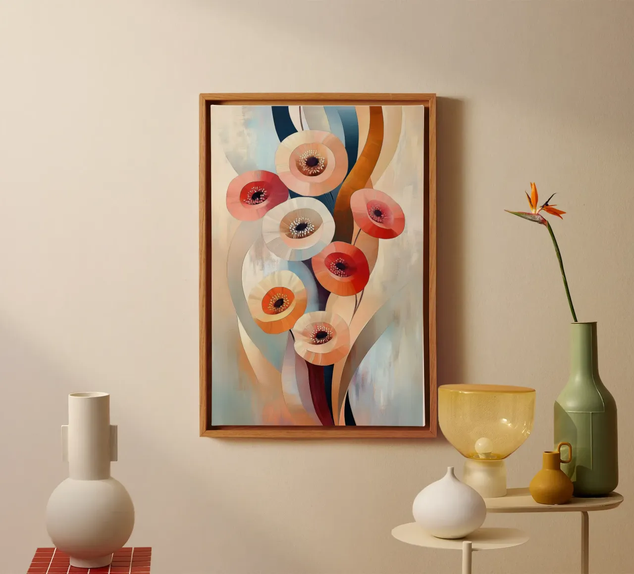 Abstract poppies canvas with Floater frame by Imagine