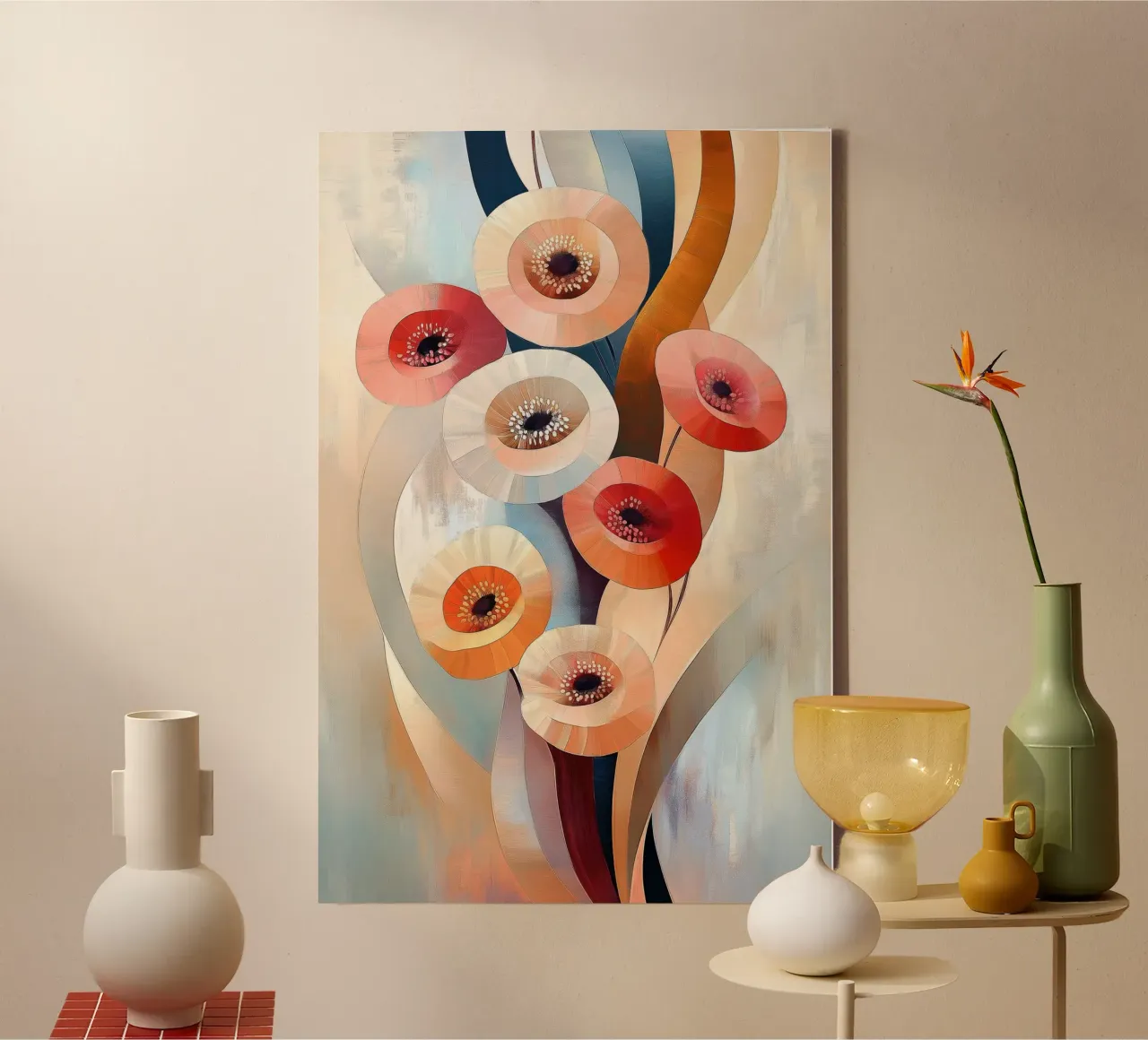 Abstract poppies canvas with Floater frame by Imagine