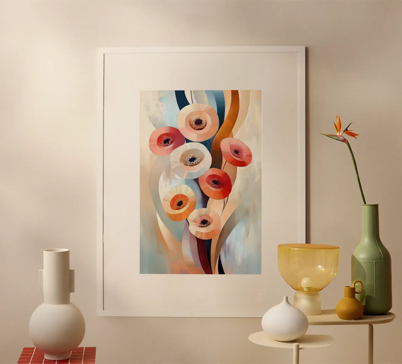 Papaveri astratti poster con telaio in alluminio da Imagine
