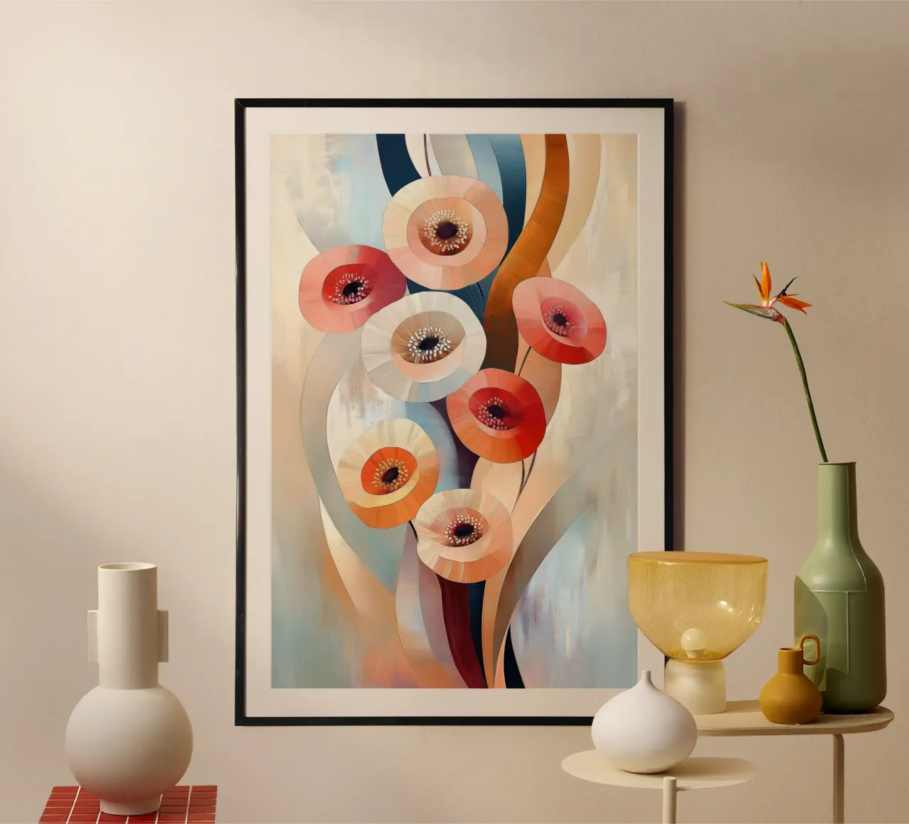 Papaveri astratti poster con telaio in alluminio da Imagine