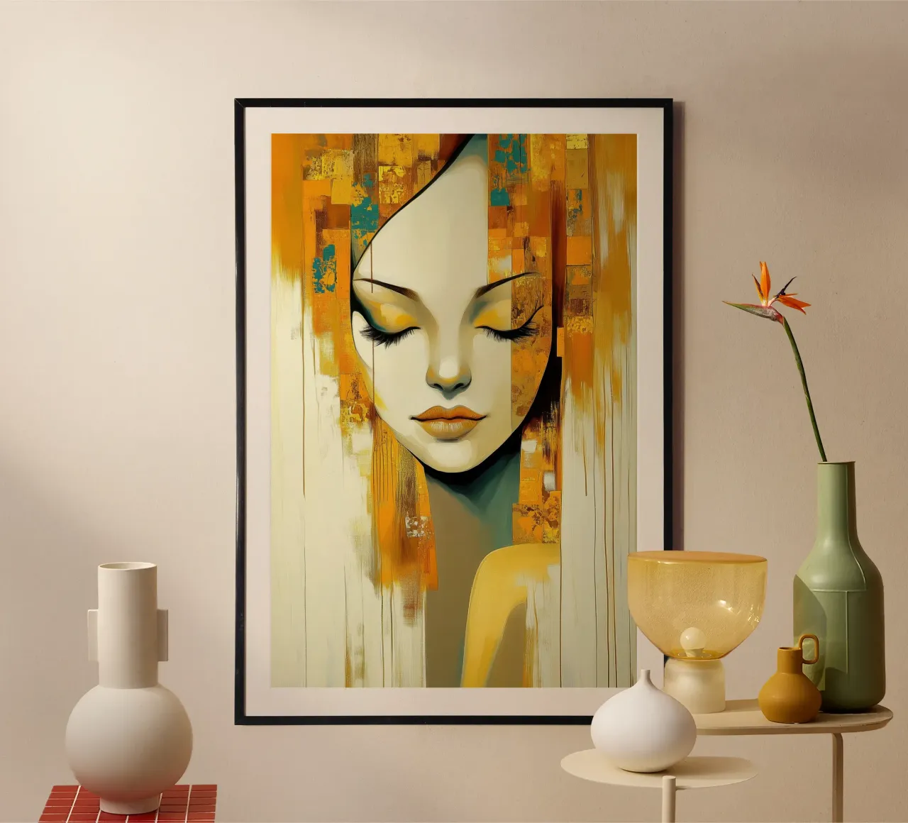Donna astratta poster con telaio in legno da Imagine